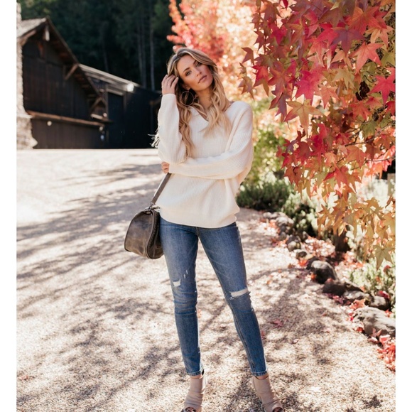 LENORA Twist Back Sweater in Harvest White - Picture 2 of 8